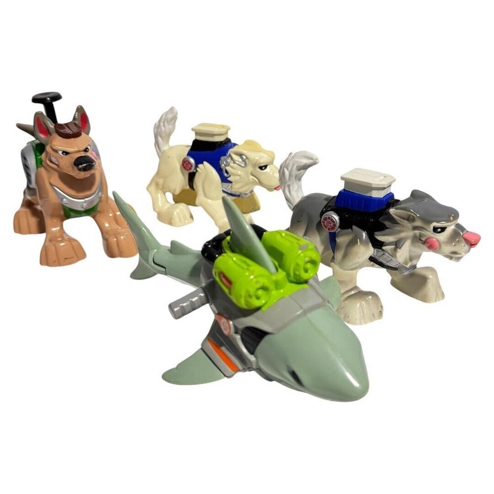 vintage 1999 4 pack Fisher Price‎ Rescue Heroes Animals wolf buster dog, shark